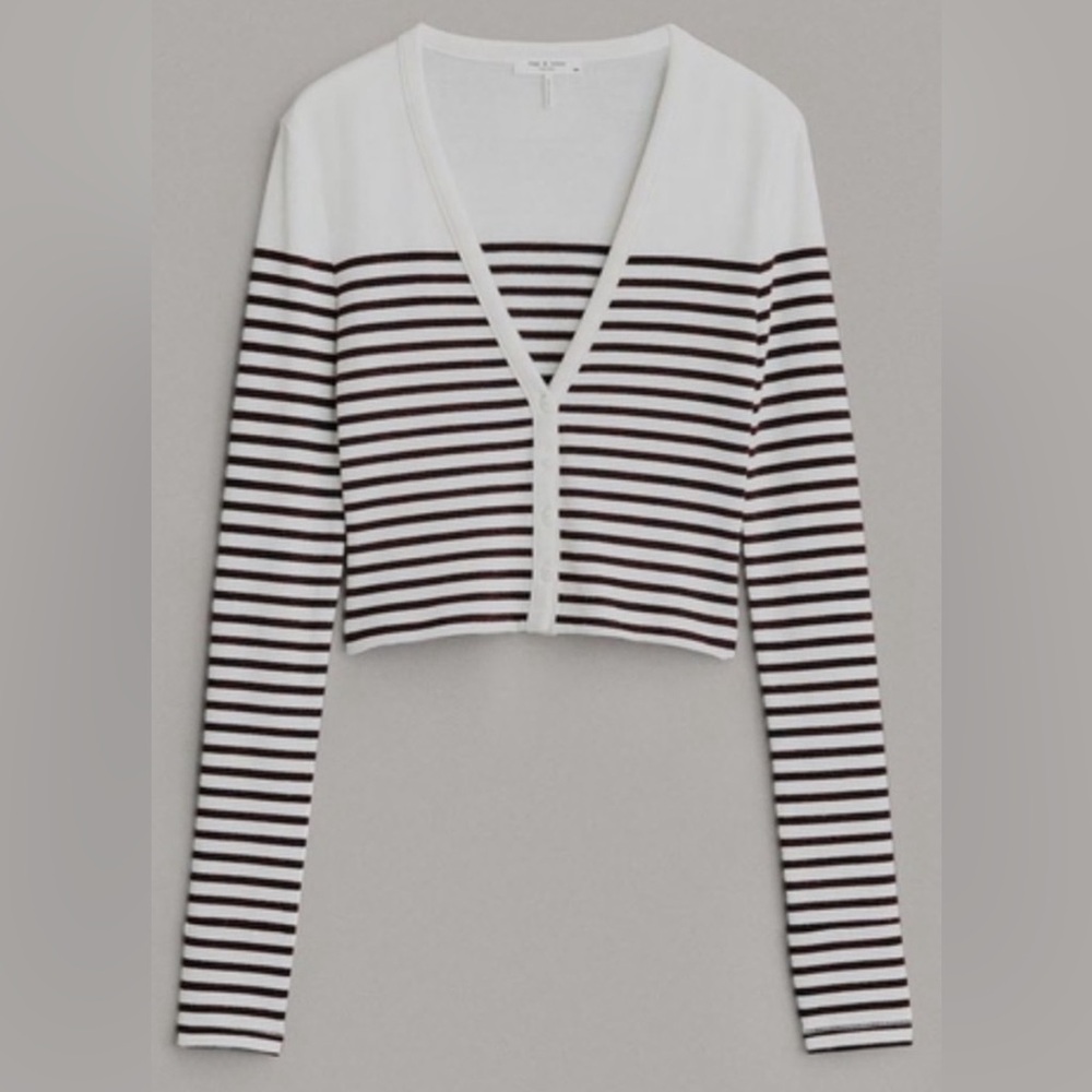 NWT rag & bone beige multi knit breton stripe slim cardigan L - Picture 5 of 16